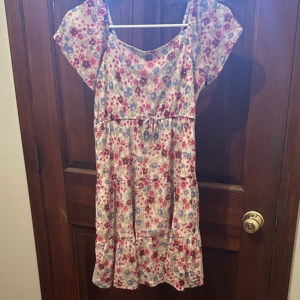 Floral Print Dress with Cap Sleeves